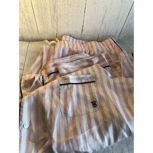 Victoria's Secret Glazed Satin Pajama set Long PINK ICONIC STRIPE  XXL